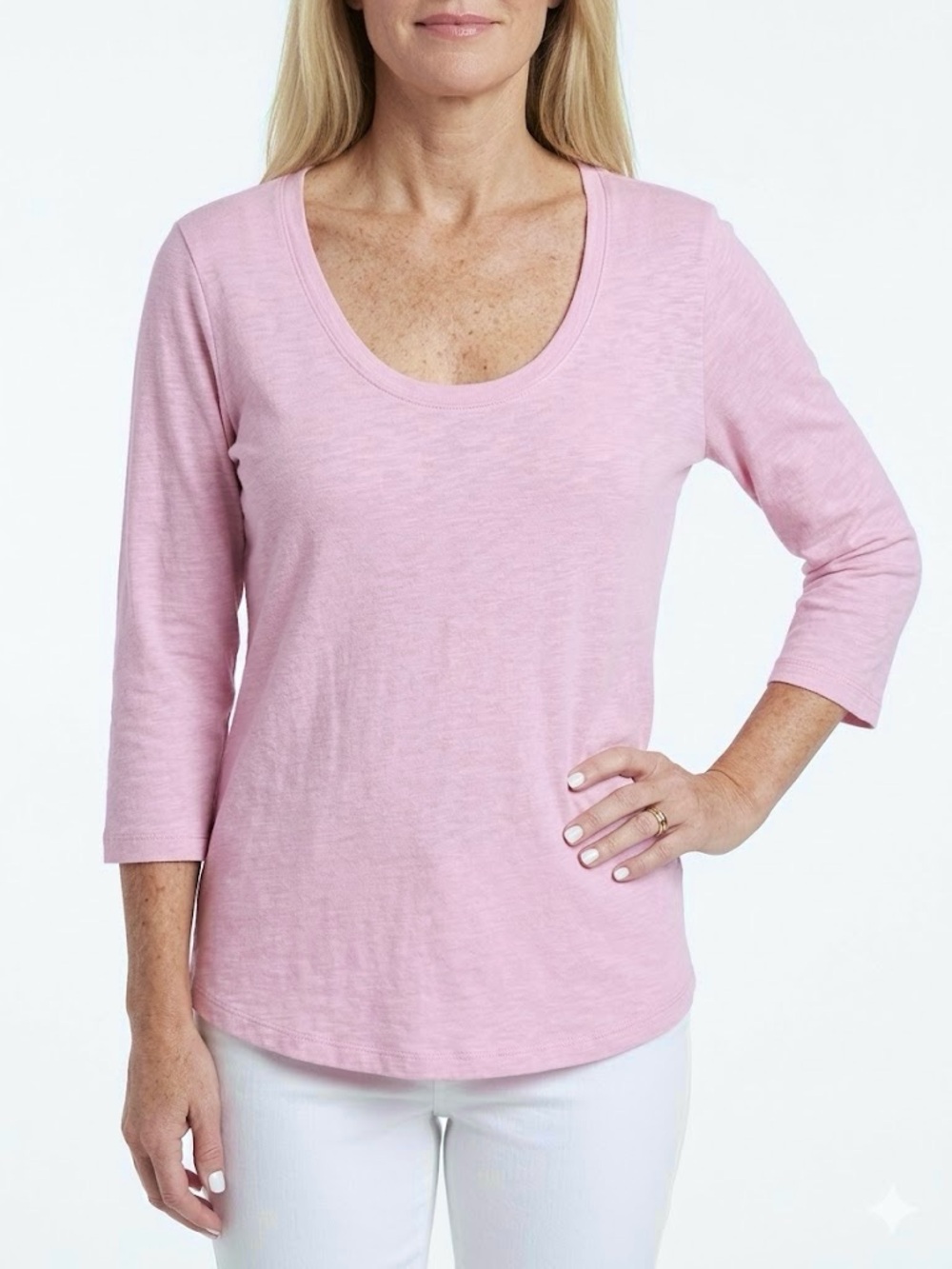 Tommy Bahama  Cotton Top Tee Scoop Neck 3/4 Sleeve Light Pink Size S